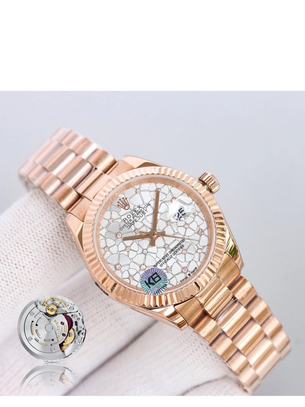 Rose Gold Floral Dial Datejust with White Accents - Picture 3 of 6